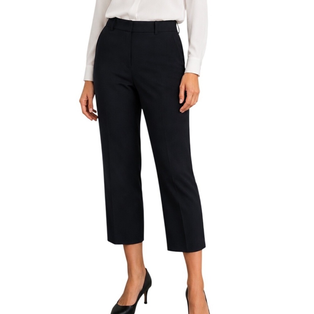 Bogari Women Black Wide Leg Cropped Silk Blend Trousers Size 6 Professional Chic